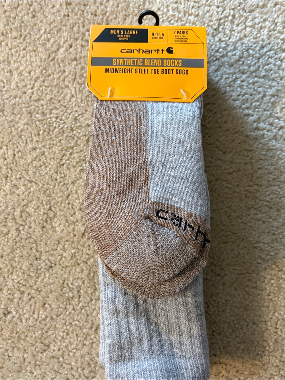 Carhartt Men’s Two-Tone Brown & Gray Midweight Steel Toe Boot Socks Size Large